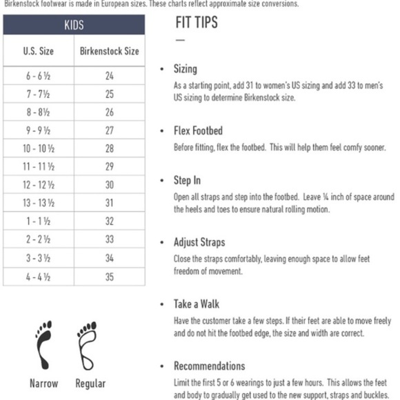 birkenstock kids size chart